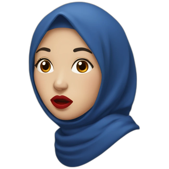 Asian women wearing blue indigo hijab with red lipstick with shocked face emoji