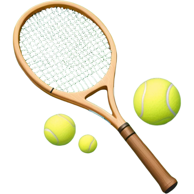 A detailed tennis racket resting on lush green grass beside a bright yellow tennis ball. The scene captures the essence of classic lawn tennis, with a crisp and clean background emphasizing the elegance and tradition of the sport emoji