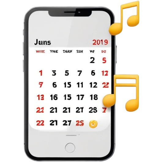 smartphone app with music notes and calendar emoji