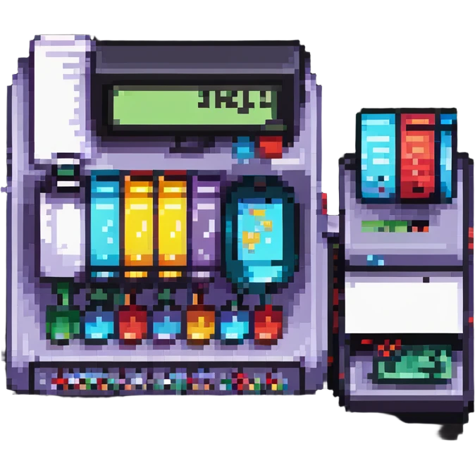 a cash register printing a receipt, pixel art style emoji