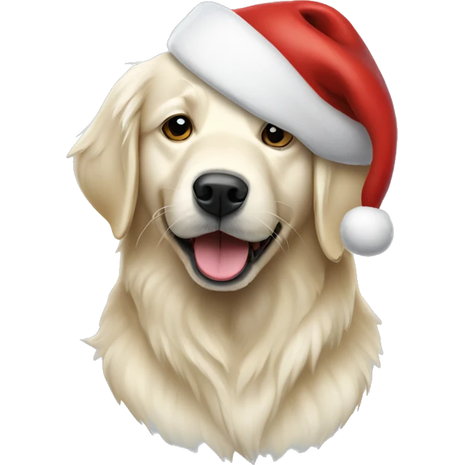 White Golden retriever wearing a Santa hat emoji