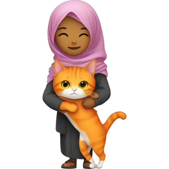 An orange cat hugging a hijabi girl  emoji