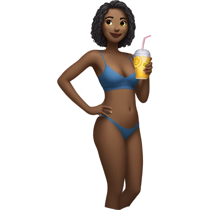 woman beach body, holds drink emoji