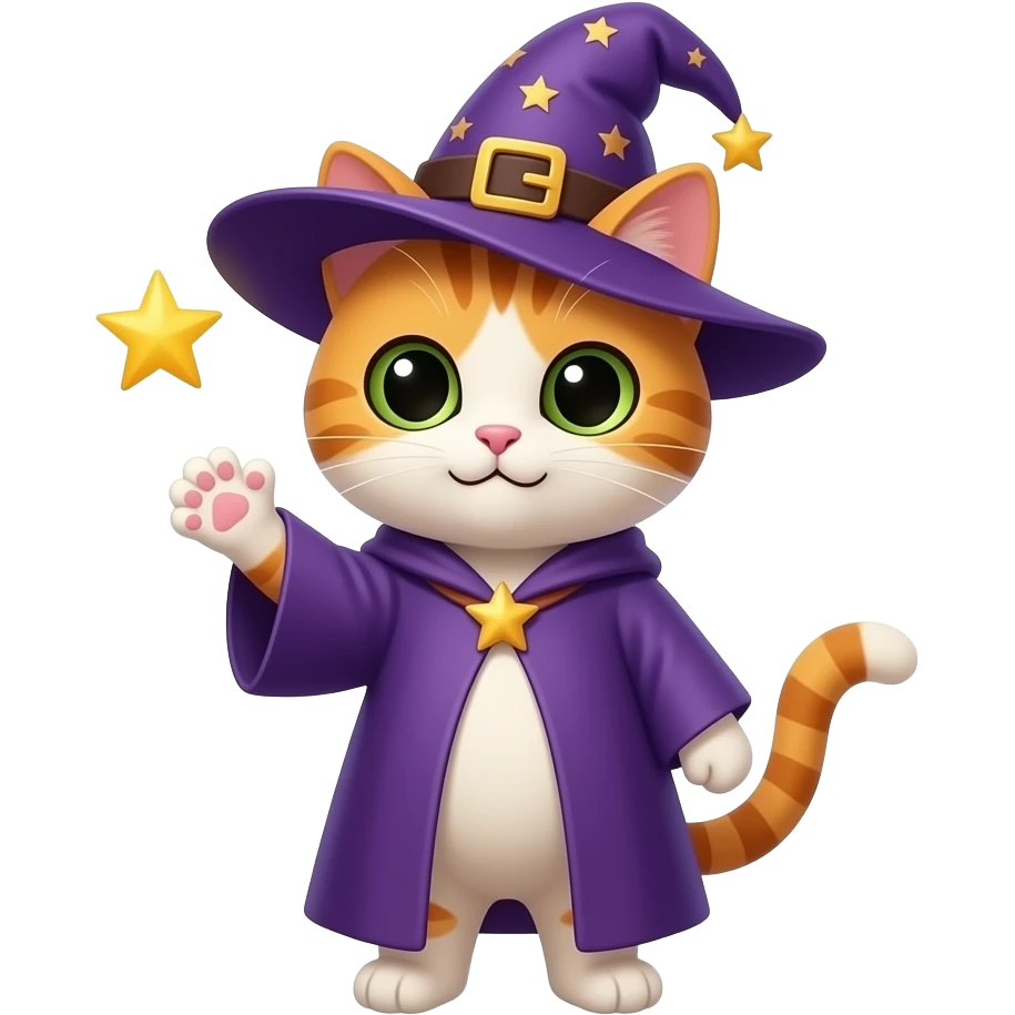 cat wizard waving emoji