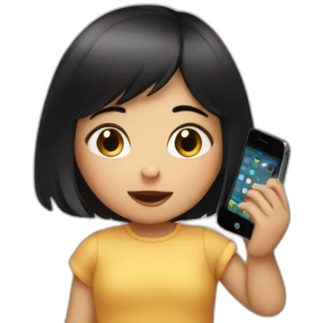 small girl with black hair with phone emoji