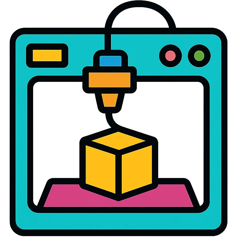 3D printer, minimal flat icon style, simple, clean lines, modern flat design emoji