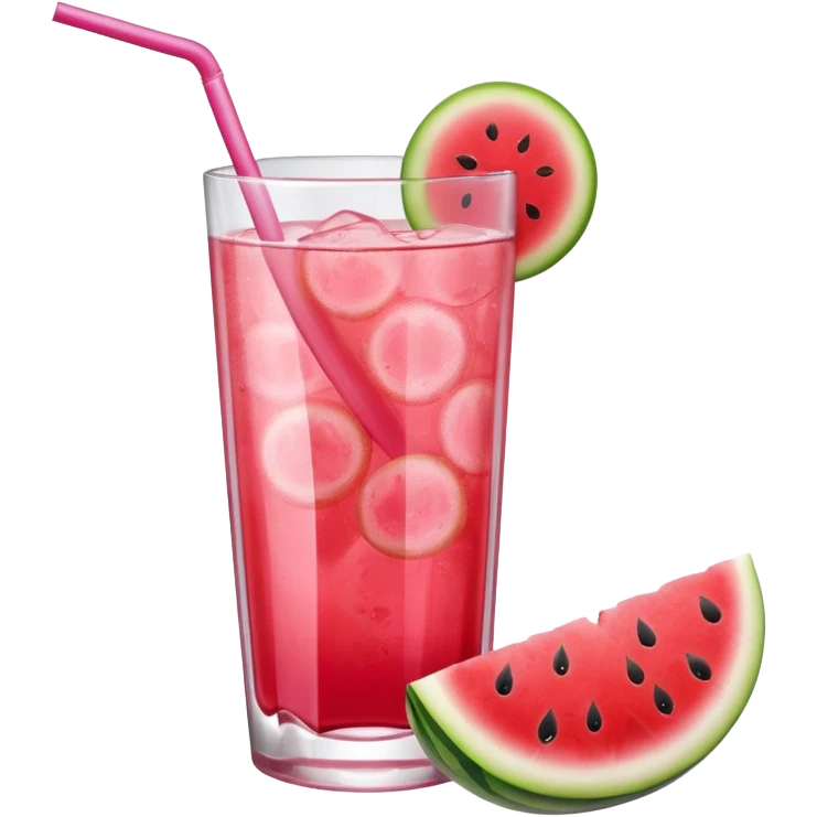 pink soft drink with a watermelon on the side of glass emoji