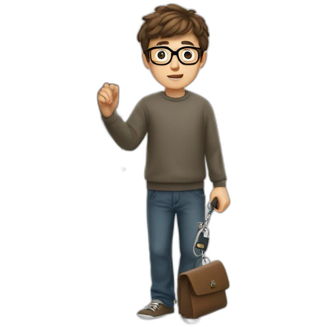 short-haired, brown-haired young man wearing glasses, unable to put a key in the lock of a door emoji