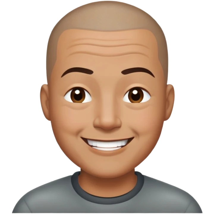 Nam, 50 tuổi, đầu đinh, nhắm 1 mắt, cười tươi, da đen, nhướng lông mày emoji
