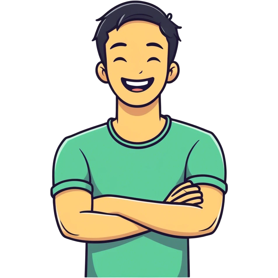 crossed arms holding neck laughing guy emoji