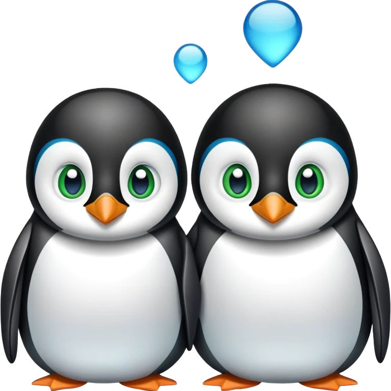 2 love penguins one with Blue Eyes the other with Green Eyes  emoji