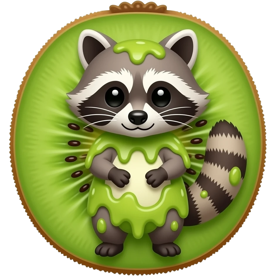 A racoon in kiwi and it body covered emoji