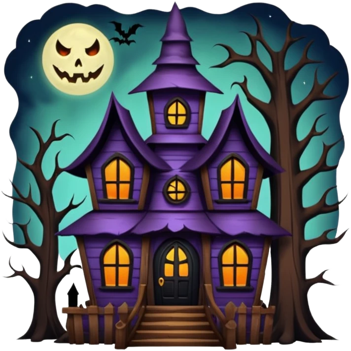 Haunted house with witch emoji