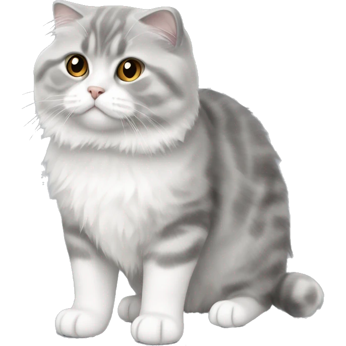 Scottish Fold White and grey cat with long fluff emoji
