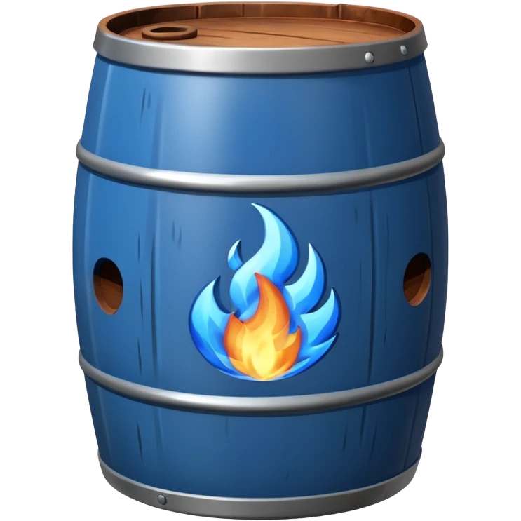 generate a realistic rust-free metal barrel with blue fire on it emoji