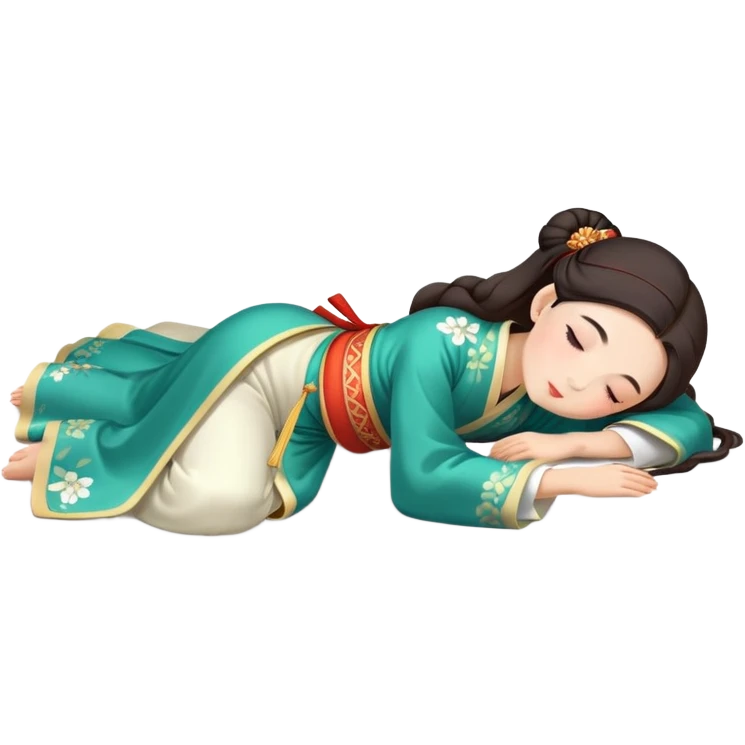 Beautiful girl in Hanfu lying on the ground sleeping emoji