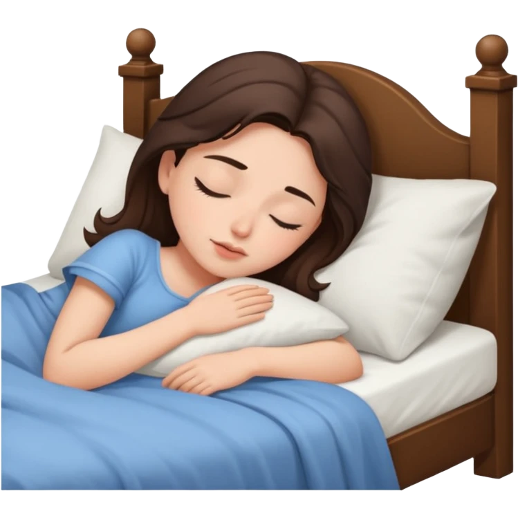 A brunette dozing off in bed alone emoji