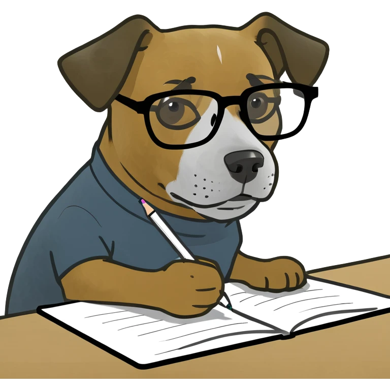 A dog with glasses is writing something emoji