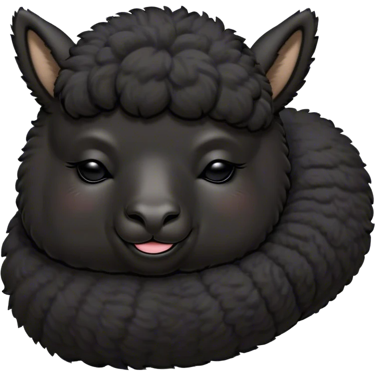 Meme-Worthy Cute Sleeping Black Alpaca Portrait Emoji, Head resting peacefully with a contented smile, showcasing a delightfully sturdy build and a luxuriously soft jet-black fleece, eyes shut in a serene nap, Simplified yet hilariously adorable features, highly detailed, glowing with a soft, drowsy light, high shine, relaxed and utterly lovable, stylized with an air of playful laziness, bright and heartwarming, soft glowing outline, capturing the essence of a comically sleepy alpaca, so meme-worthy it feels like it could instantly become the next viral sensation of adorable slumber! emoji