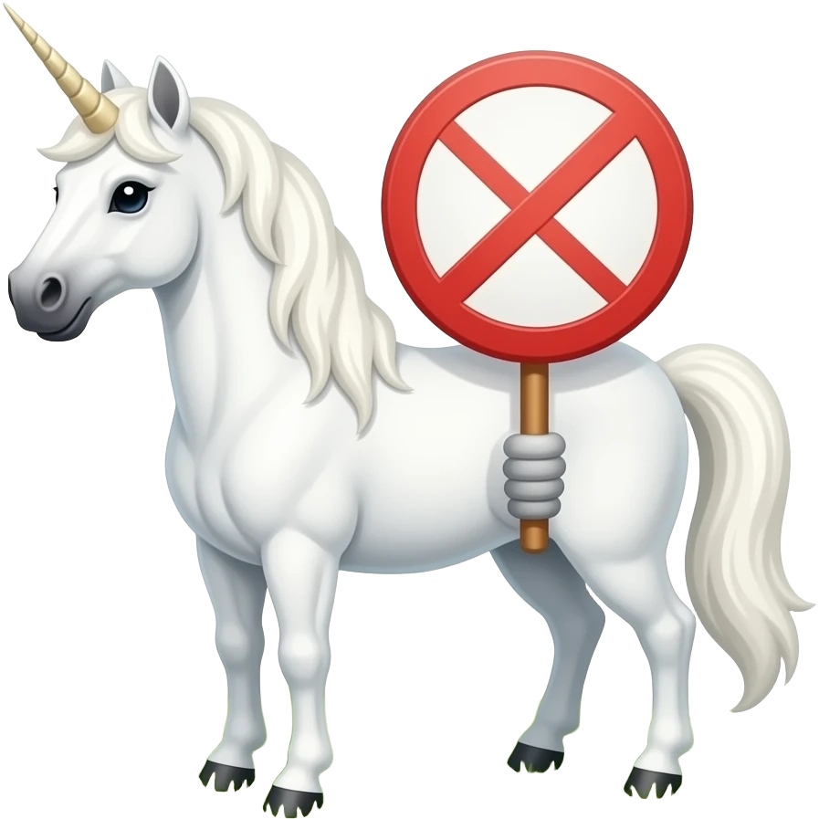an unicorn that has a red sign that show not allowed emoji