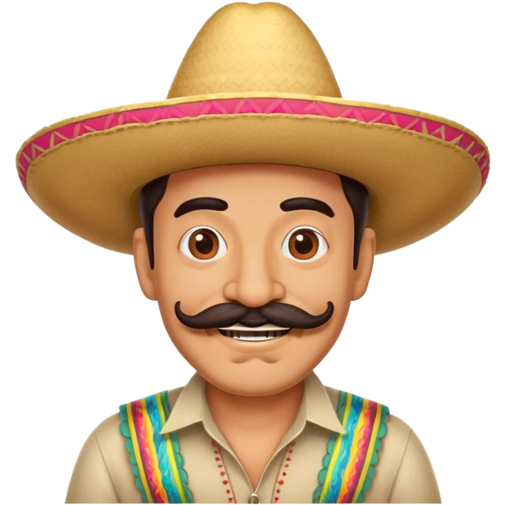 funny Mexican character with a big mustache and sombrero, smiling emoji