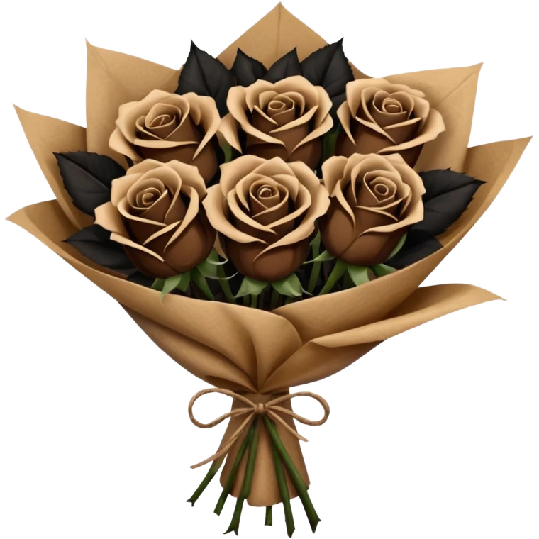 boquete of brown and black roses in a paper package emoji