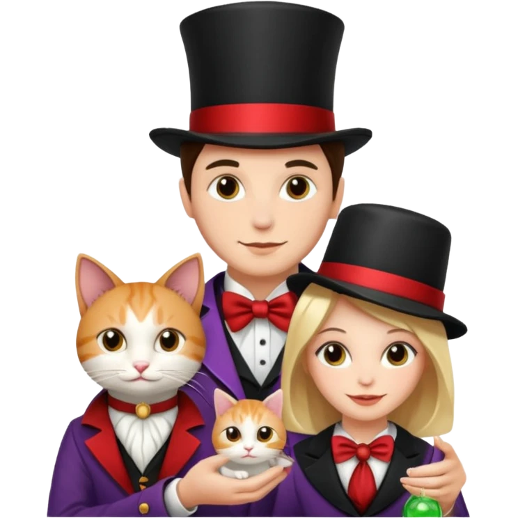 magician couple and their pet cat emoji
