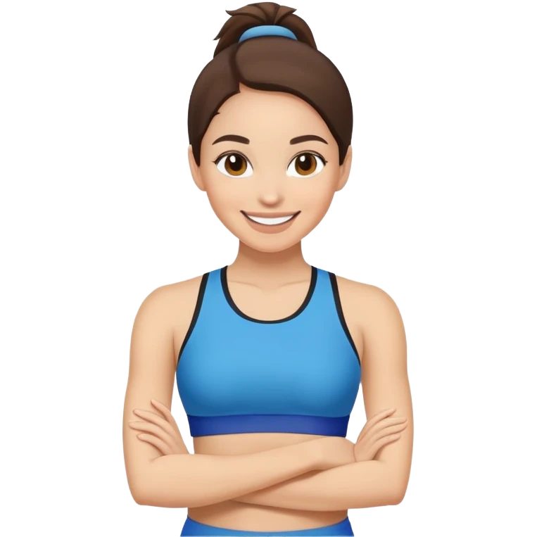 light skinned brunette woman in sport top smiling posing emoji