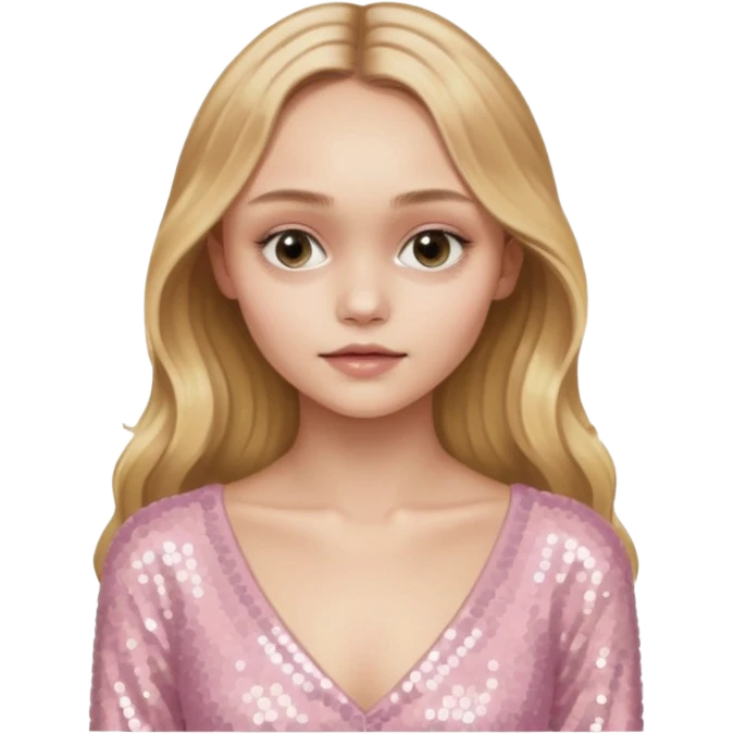 Lily-Rose Depp with long golden blonde hair, pale pink sequin outfit emoji