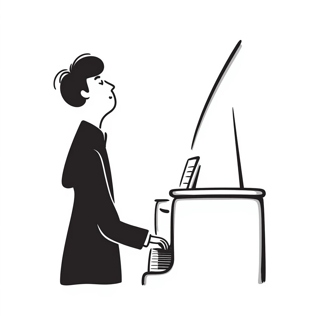 sad pianist looking up with a dreamy expression emoji