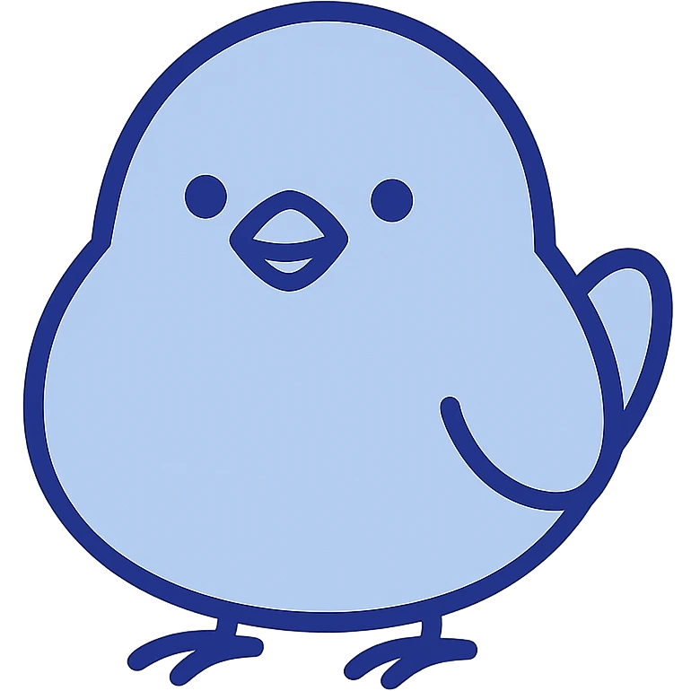 bouncy blue cute bird, minimal, small dot eyes, no wings, soft blue color emoji