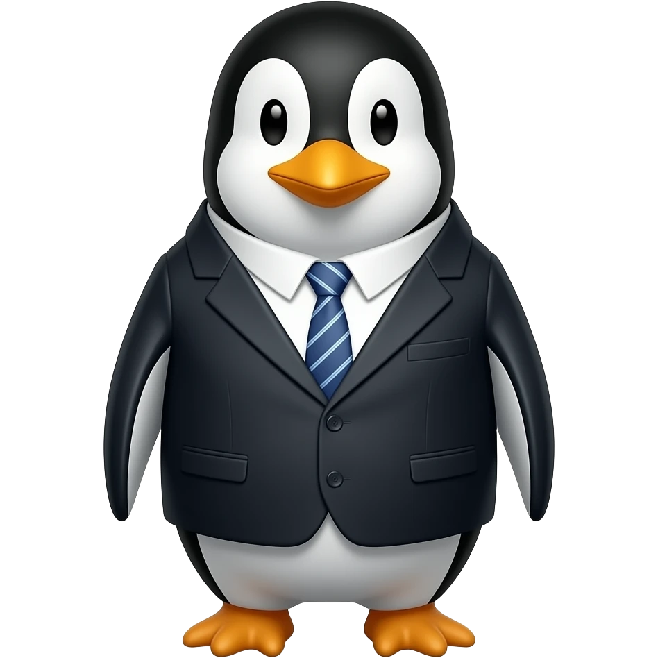 A penguin wearing a suit with a tie emoji