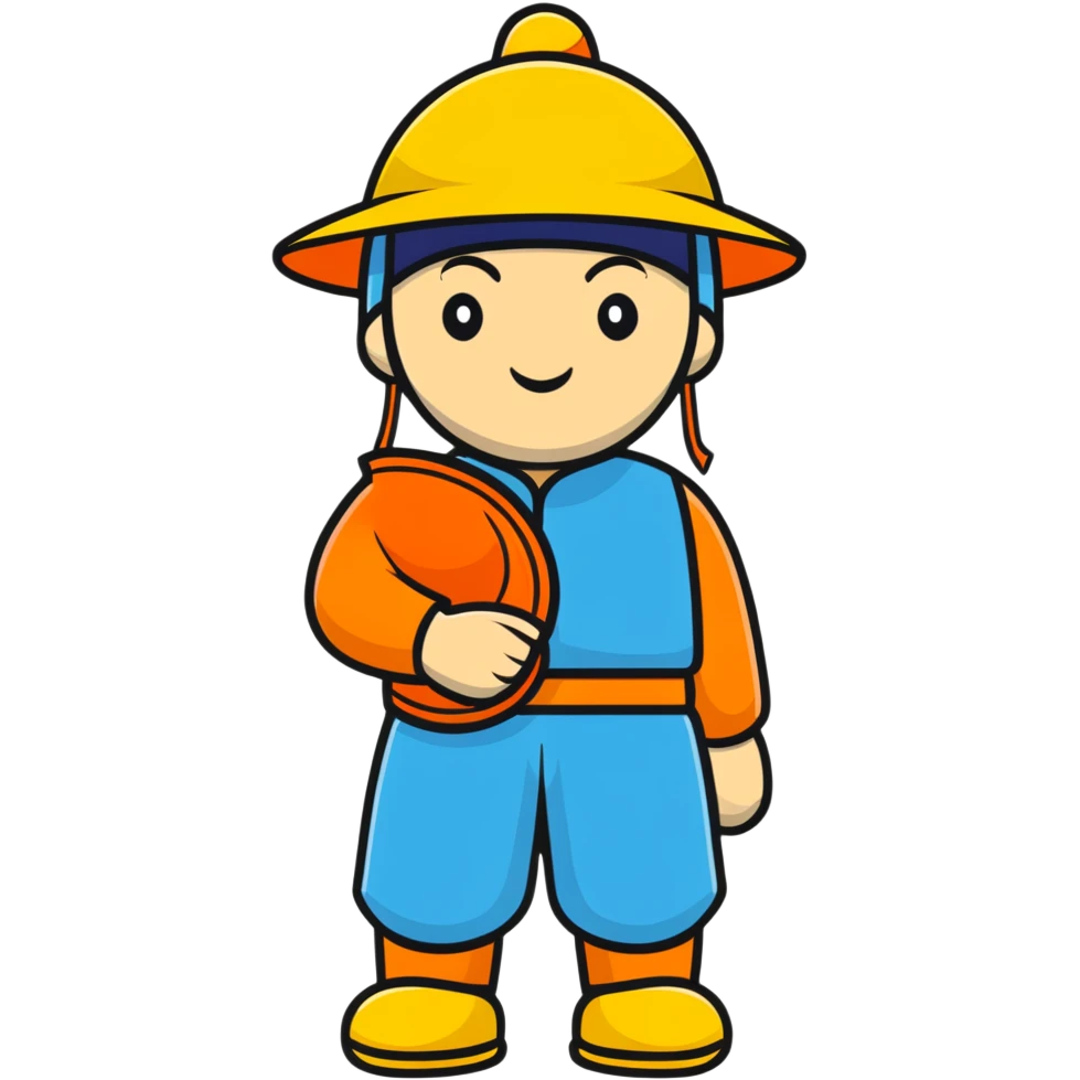 Man of Chinese appearance wearing an orange helmet with a yellow hat visible emoji