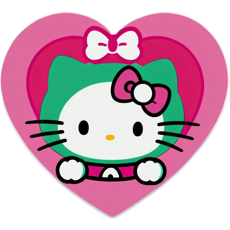 pink and green heart with hello kitty emoji