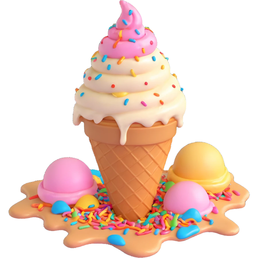 upside down melted vanilla ice cream cone, with sprinkles emoji
