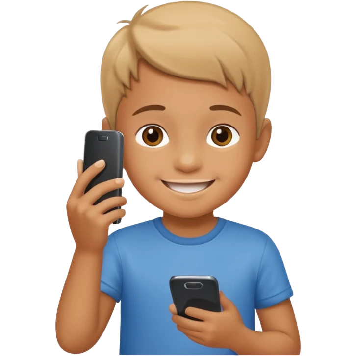 young child playing with a phone emoji