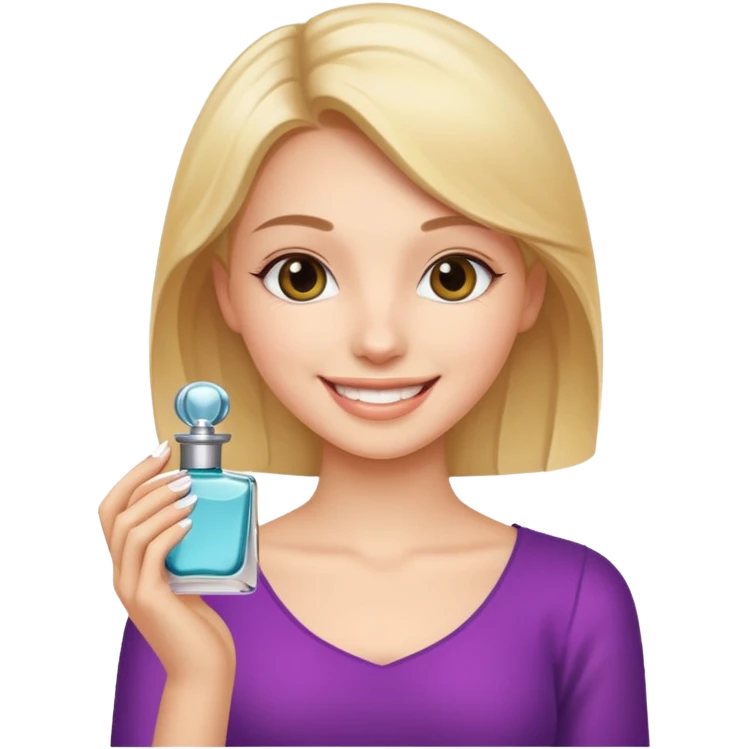 pretty girl holding parfume with smile emoji