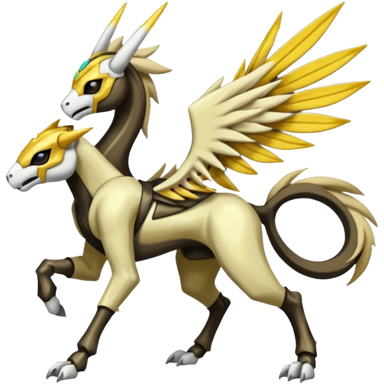 Colorful Skeletal masked armored Meloetta-Manectric-Solgaleo-Raikou-Pokémon-Digimon-Fakémon-fusion-hybrid-creature, full body emoji