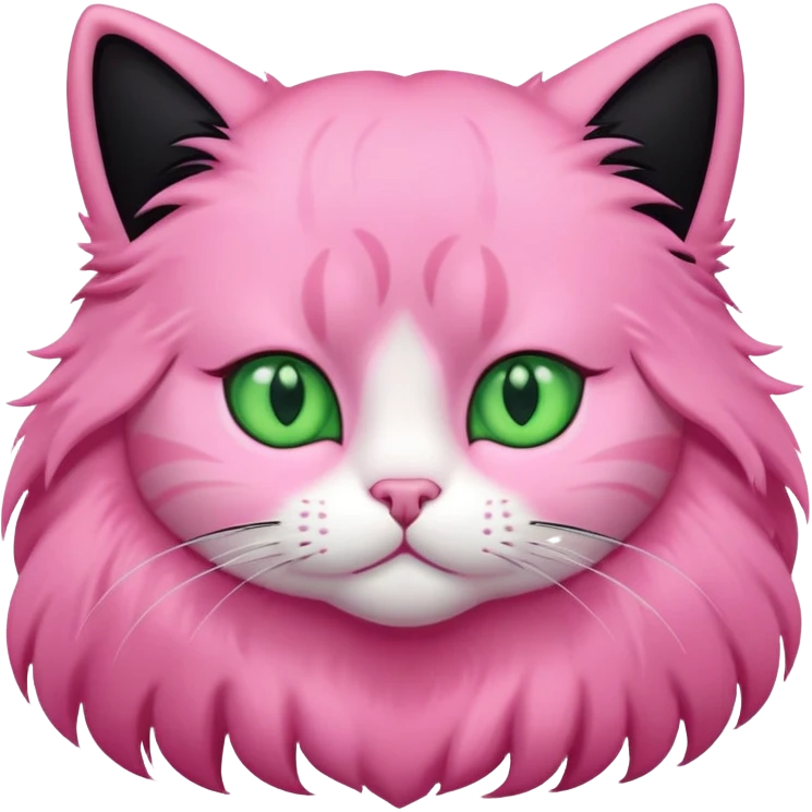 Pink cat with long black hair and green eyes emoji