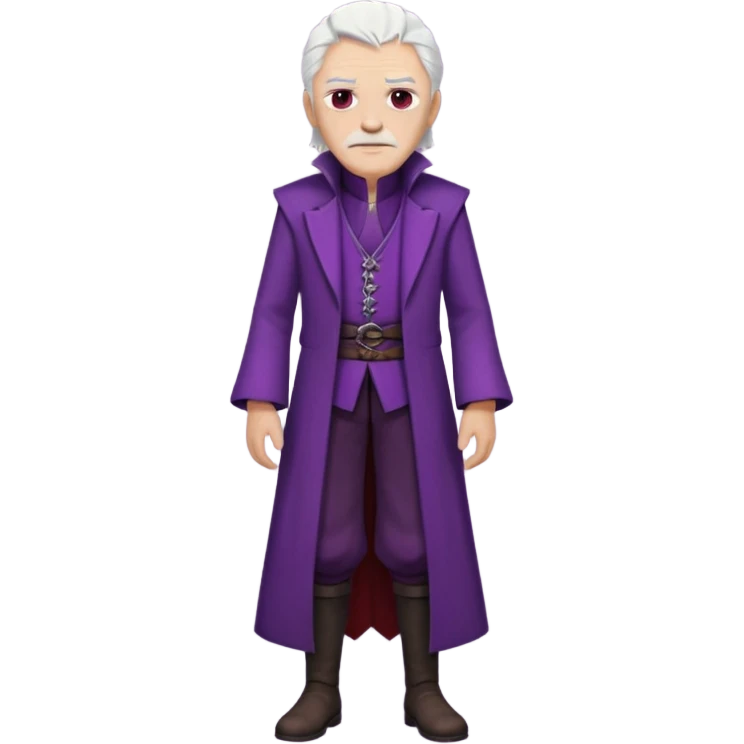 a white haired old man with purple eyes standing, full body, in Targaryen themed clothes, clothes are black and red themed emoji