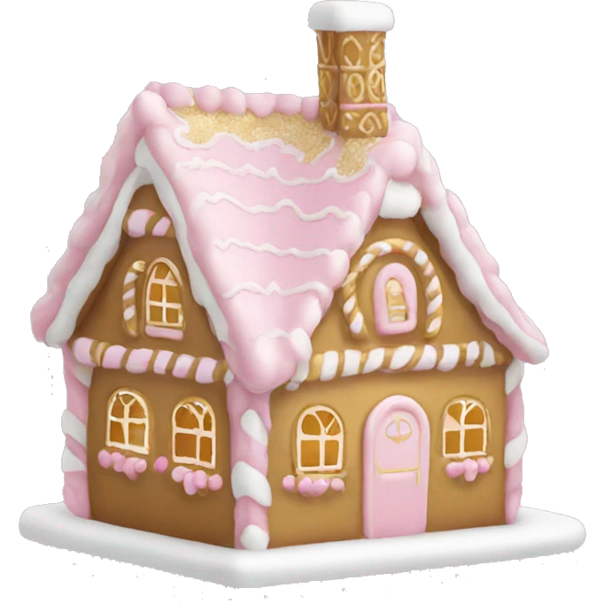 light pink and gold and white gingerbread house emoji