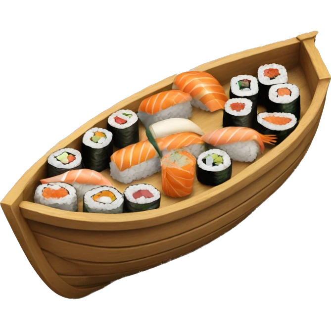 Wooden boat filled with sushi emoji