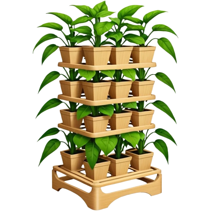 Very Large decorative alien-futuristic multi-tier multi-level square-sided plant rack, which holds pepper plants, constructed from plywood emoji