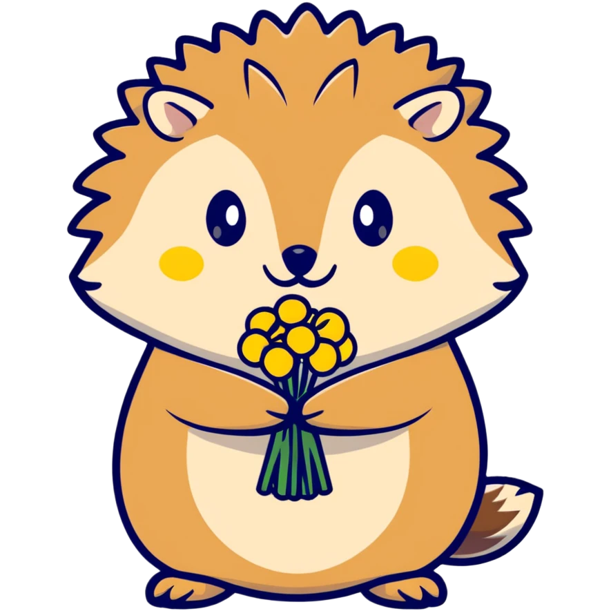 hedgehog with a bouquet of yellow dandelions emoji