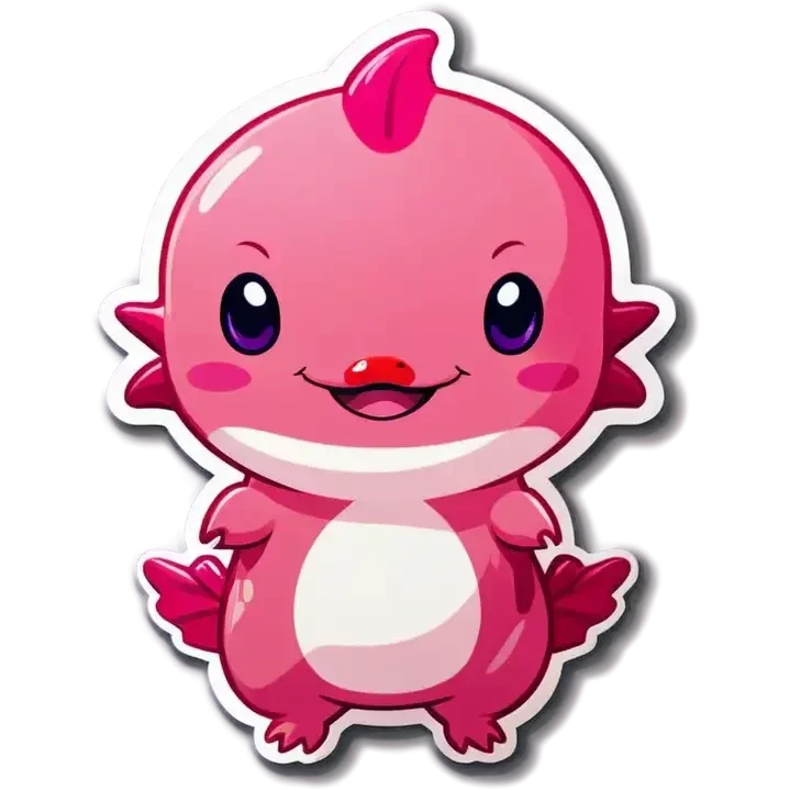 Pink axolotl. Heart shaped eyes. Big smile. Cute.  emoji
