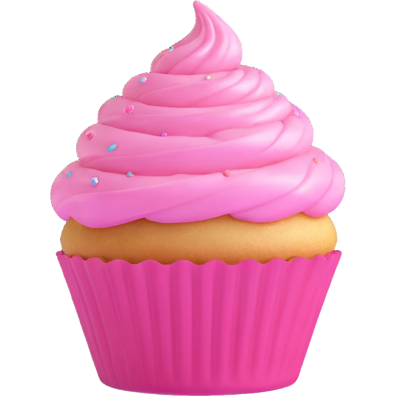 cupcake with pink icing, shiny and rounded, 3D emoji style emoji