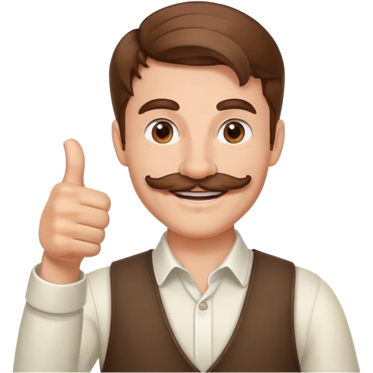 Guy giving two thumbs up while smiling with brown hair and mustache  emoji