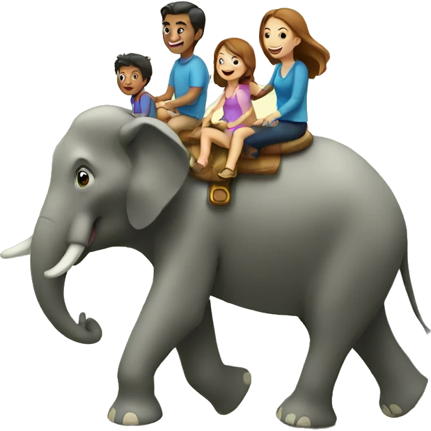 family riding elephant emoji