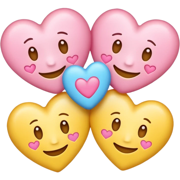 Smile caring emoji with 3 hearts, but the hearts are light blue, pink, and yellow.  emoji