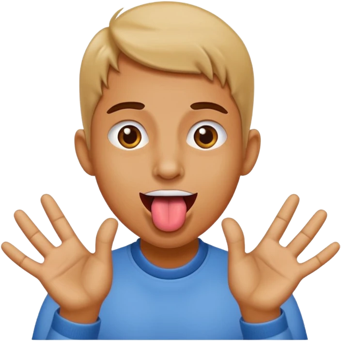 Sticking tongue out with hands gliding through emoji